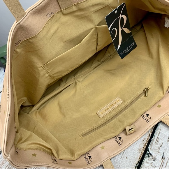 NWT Rampage Wing Logo Shoulder Bag Tote Purse Carryall Roomy Almond - Picture 6 of 14
